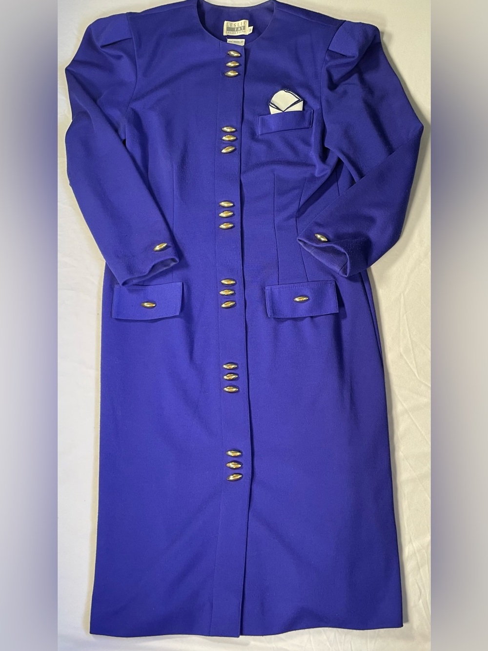Leslie Fay Cobalt Blue Long Sleeve Button-Front Dress